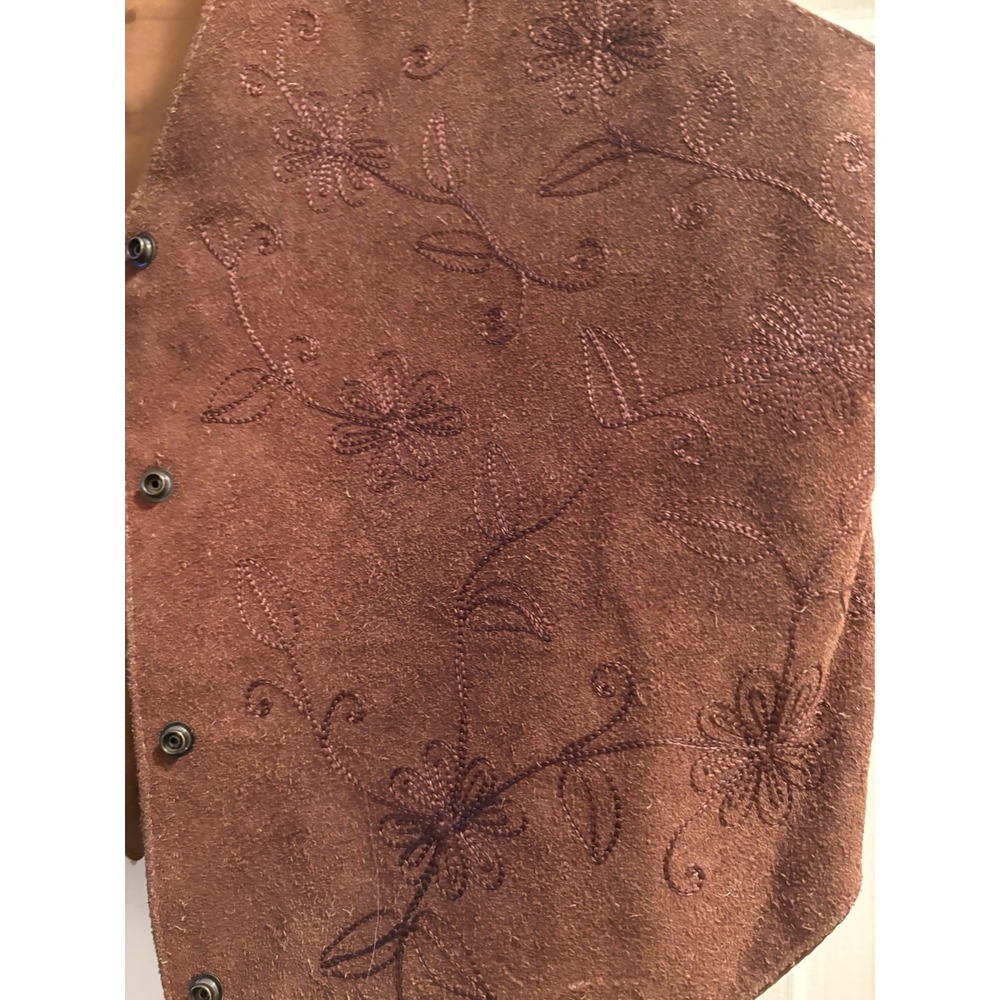 Vintage Agapo Collection Size Large Embroidered Brown Suede Leather Vest - Picture 5 of 7